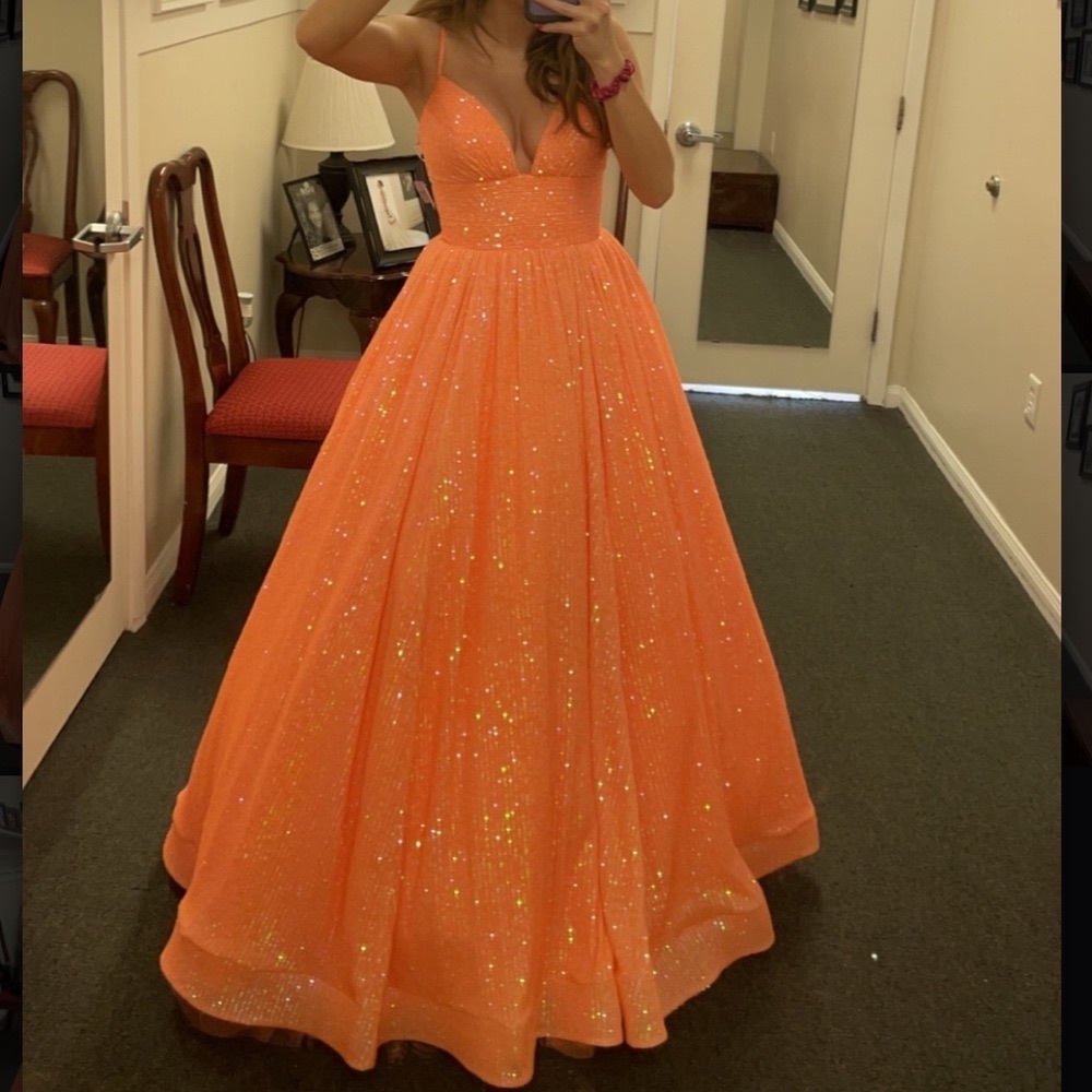 Sherri Hill No. 54261 in Orange. Size 6.